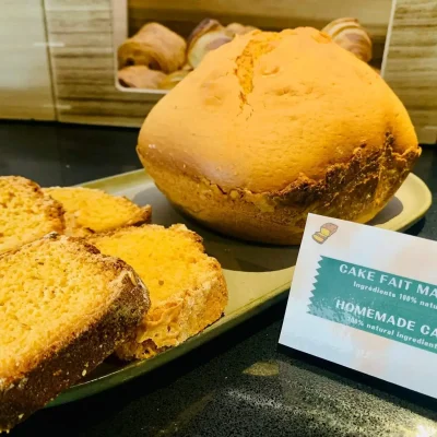 Homemade cake served at the breakfast buffet at Hôtel Villa Berlioz Lyon