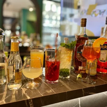 Selection of cocktails and spirits at Hector’s Bar at Hôtel Villa Berlioz Lyon